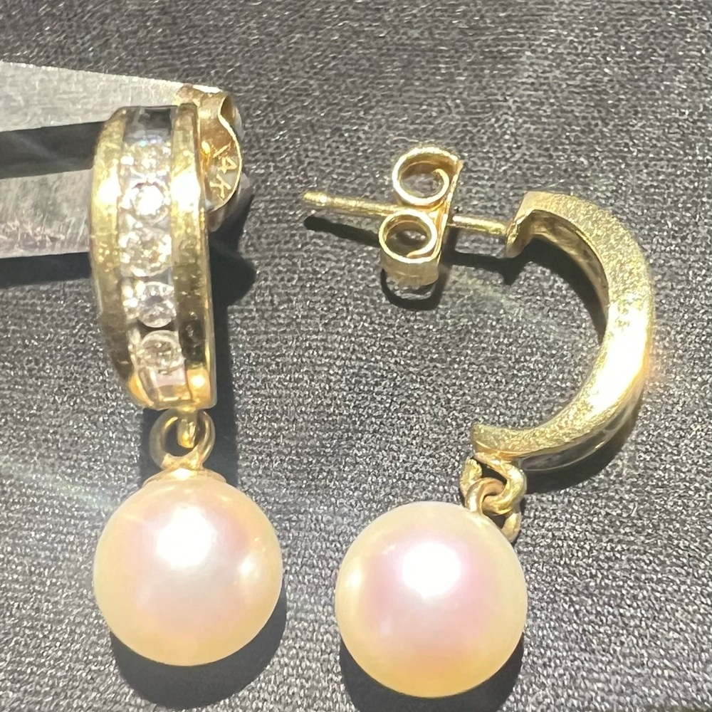 Pearl Drop Earrings with Diamonds